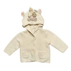Gap Baby Girl Ivory Unicorn Hooded Cardigan Sweater 18-24 Months